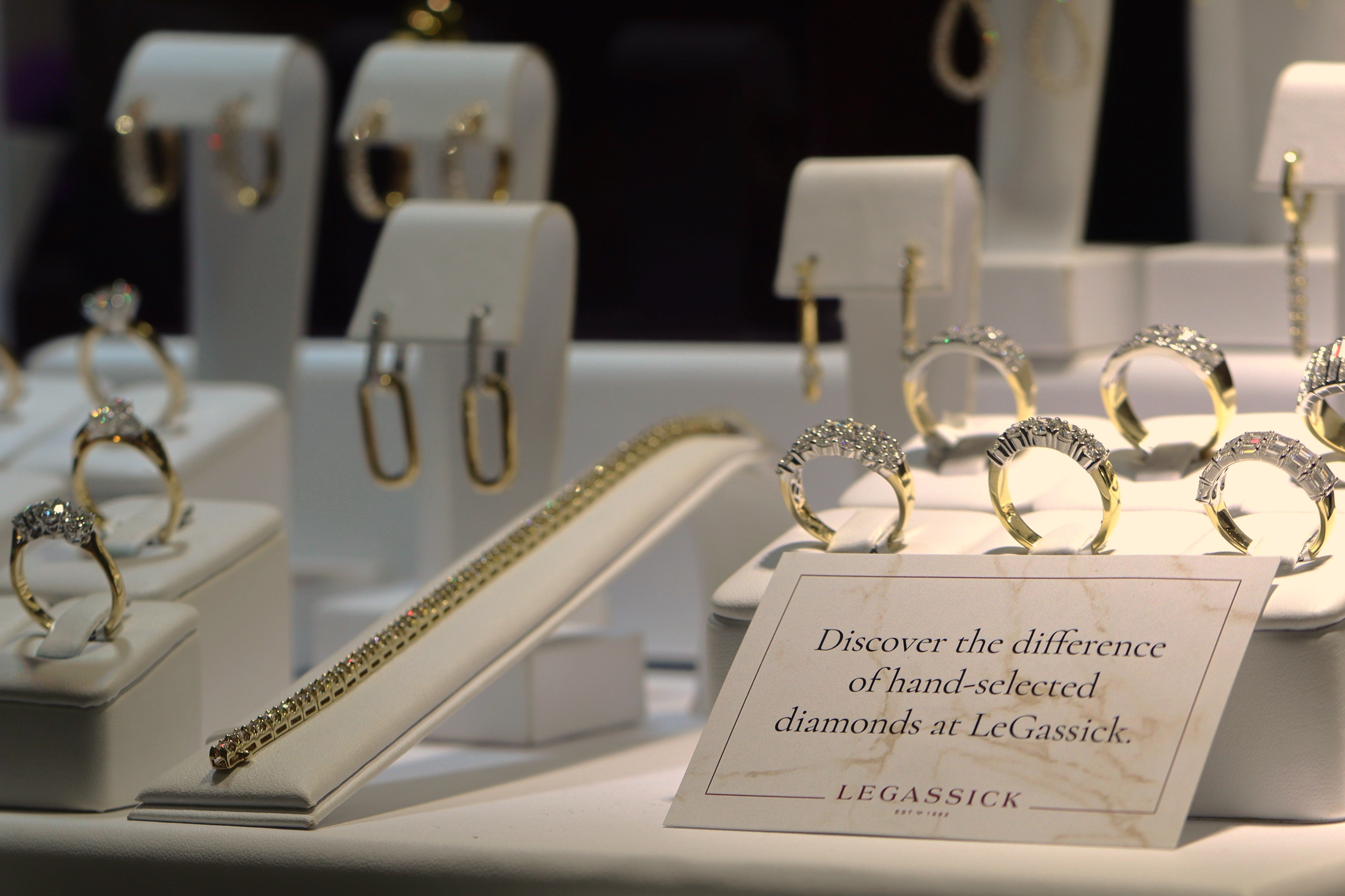 Jewellery display at LeGassick Fine Jewellery, Gold Coast, Australia.