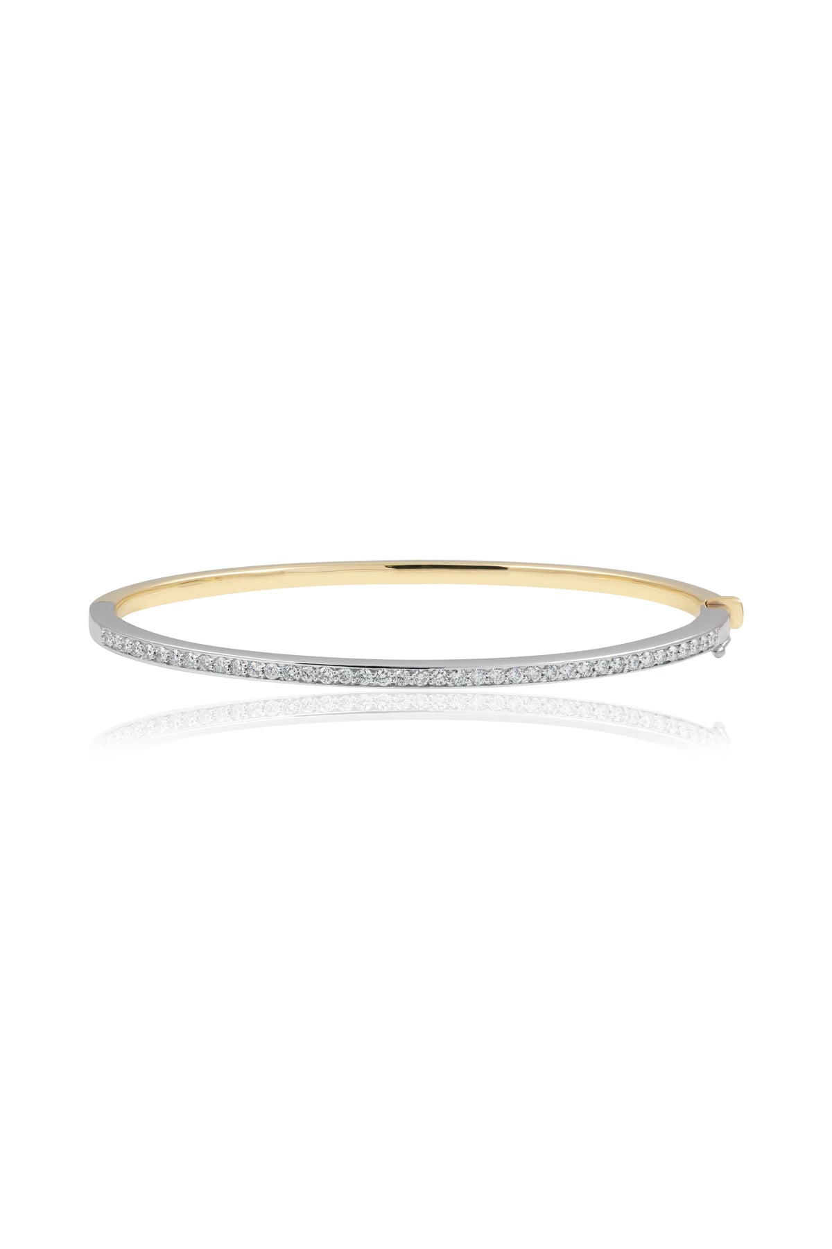 9 Carat Yellow & White Gold Hinged Diamond Bangle available at LeGassick Diamonds and Jewellery Gold Coast, Australia.
