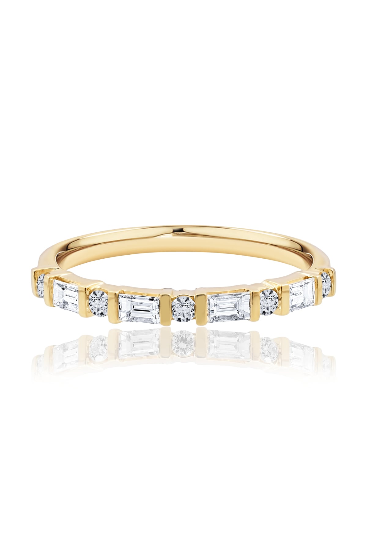 18ct Yellow Gold Diamond Ring with Round Brilliant & Baguette Cuts from LeGassick.