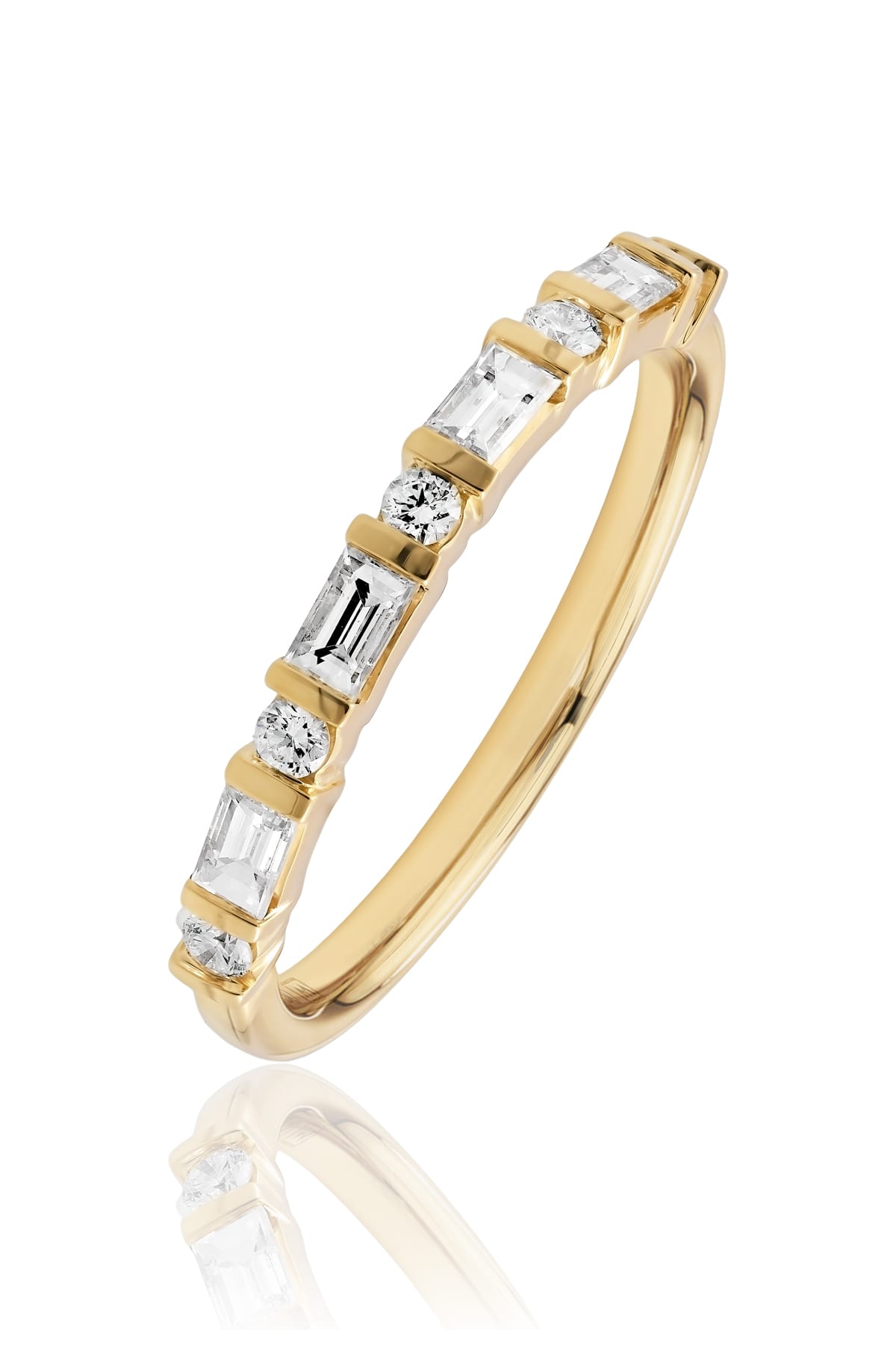 18ct Yellow Gold Diamond Ring with Round Brilliant & Baguette Cuts from LeGassick.