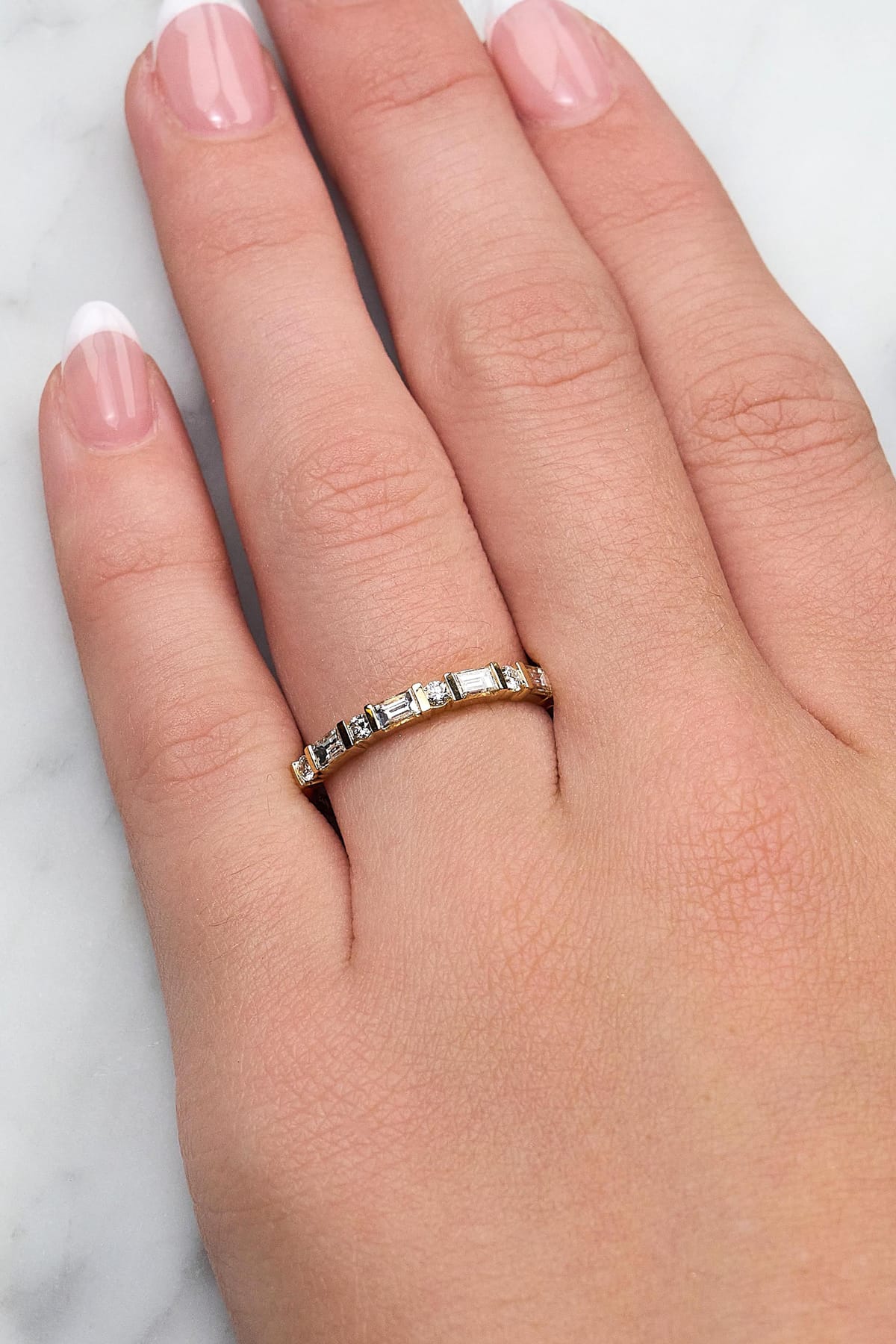 18ct Yellow Gold Diamond Ring with Round Brilliant & Baguette Cuts from LeGassick.