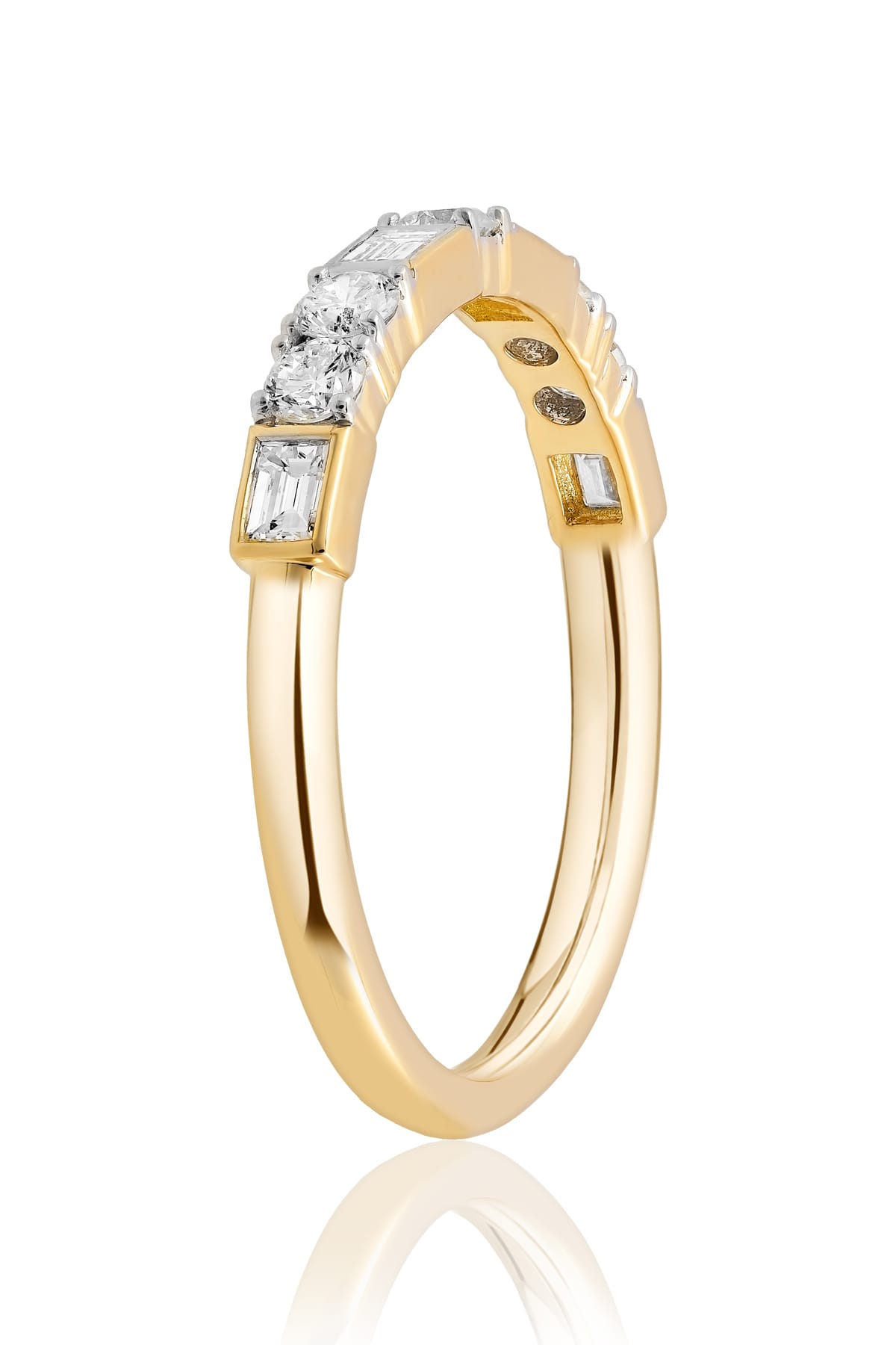 18ct Yellow Gold Diamond Ring with Round Brilliant & Baguette Cuts from LeGassick.