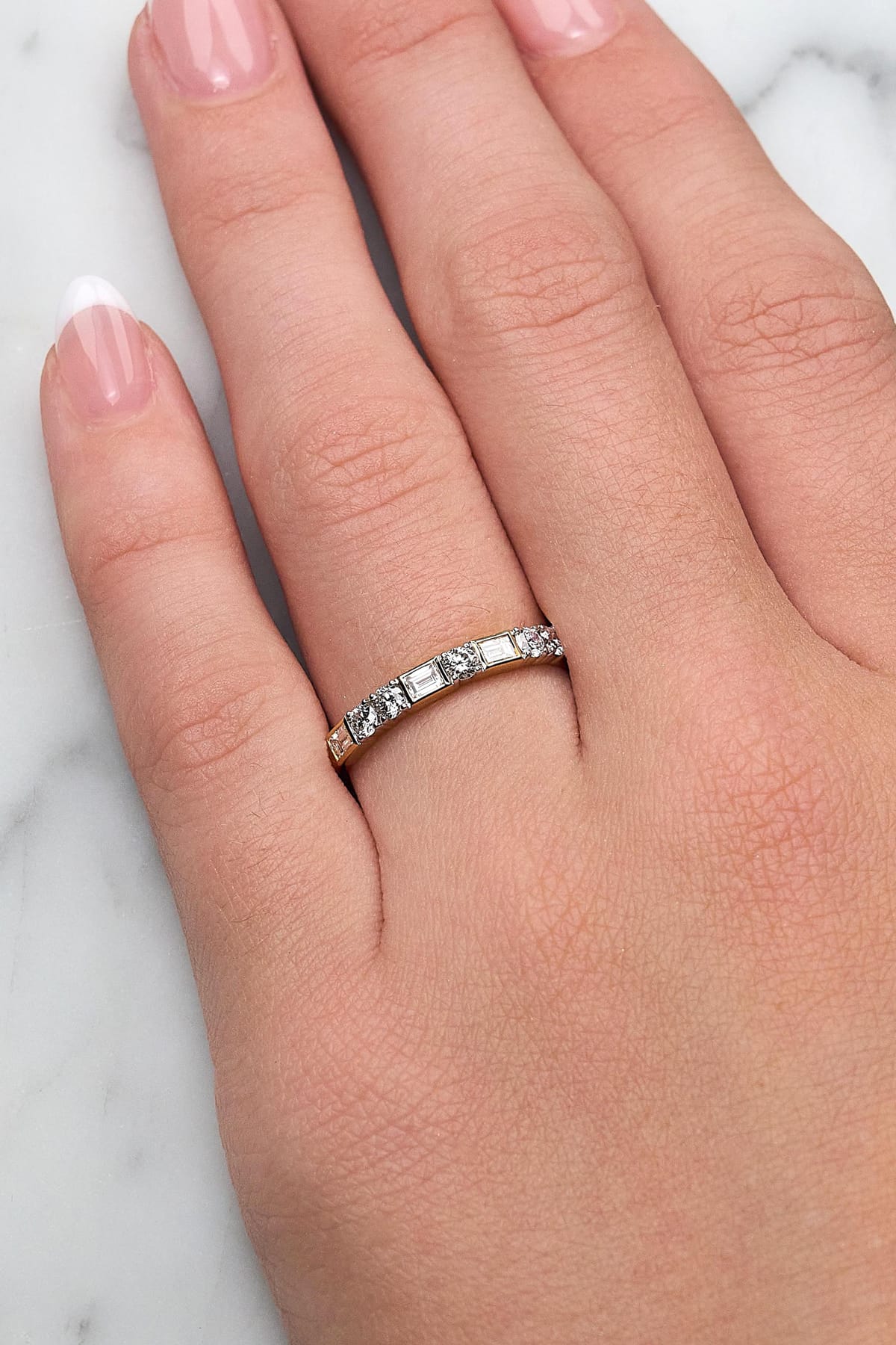 18ct Yellow Gold Diamond Ring with Round Brilliant & Baguette Cuts from LeGassick.