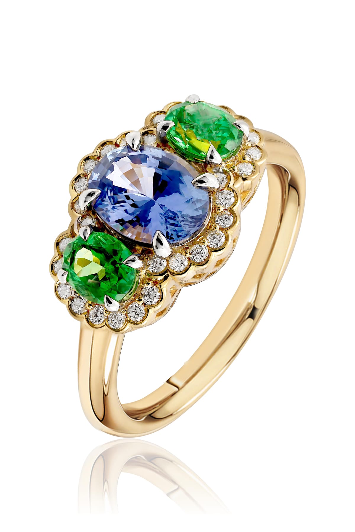 Sapphire, Tsavorite And Diamond Ring Set In 18ct Gold available from LeGassick Fine Jewellery, Gold Coast, Australia.