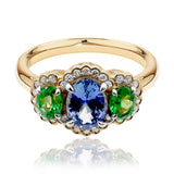 Sapphire, Tsavorite And Diamond Ring Set In 18ct Gold available from LeGassick Fine Jewellery, Gold Coast, Australia.