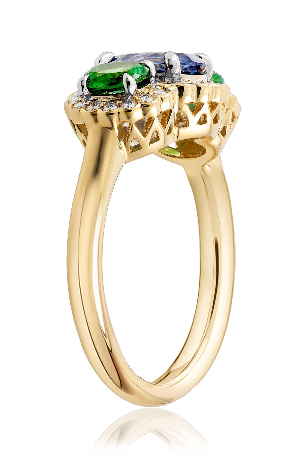 Sapphire, Tsavorite And Diamond Ring Set In 18ct Gold available from LeGassick Fine Jewellery, Gold Coast, Australia.