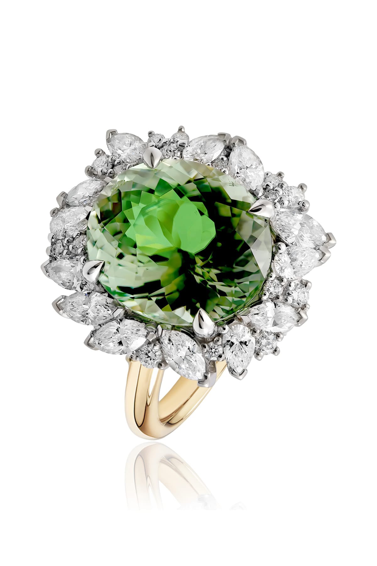 Oval Green Tourmaline And Diamond Ring Set In Yellow Gold available from LeGassick Fine Jewellery.