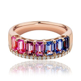 Multicolour Sapphire And Diamond Ring Set In Rose Gold available from LeGassick Fine Jewellery.