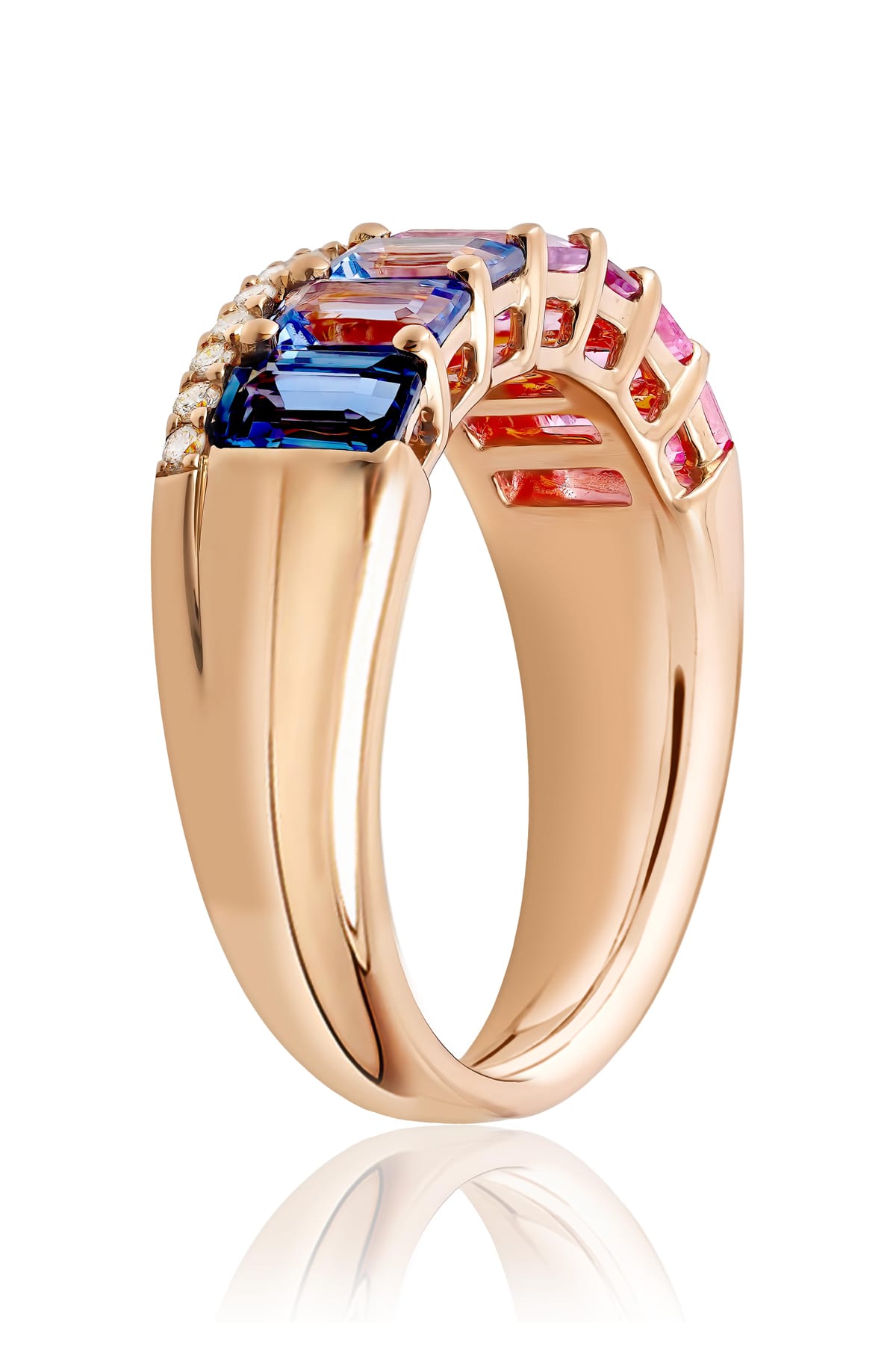 Multicolour Sapphire And Diamond Ring Set In Rose Gold available from LeGassick Fine Jewellery.