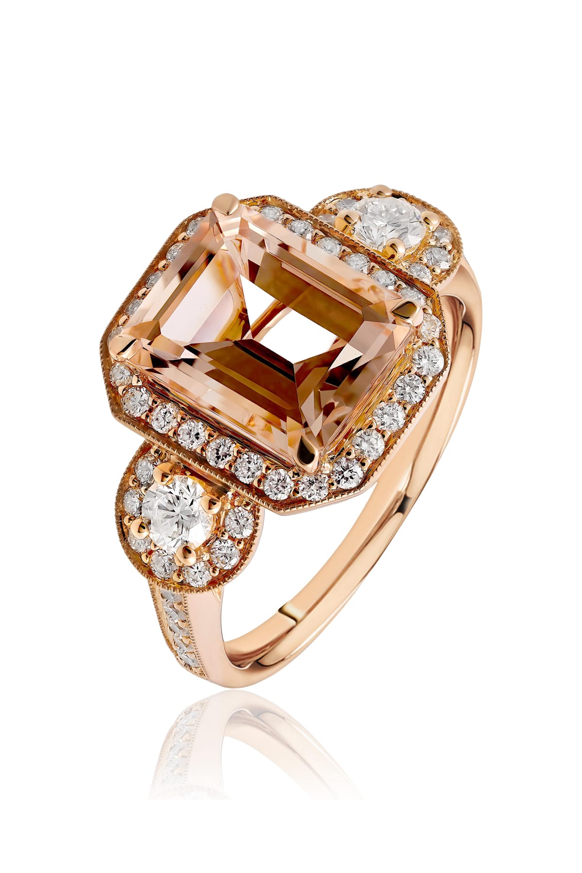 Classic Morganite and Diamond Ring Set In Rose Gold available from LeGassick Fine Jewellery, Gold Coast, Australia.