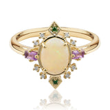 Opal, Amethyst, Tsavorite & Diamond Dress Ring in 9ct Yellow Gold from LeGassick.