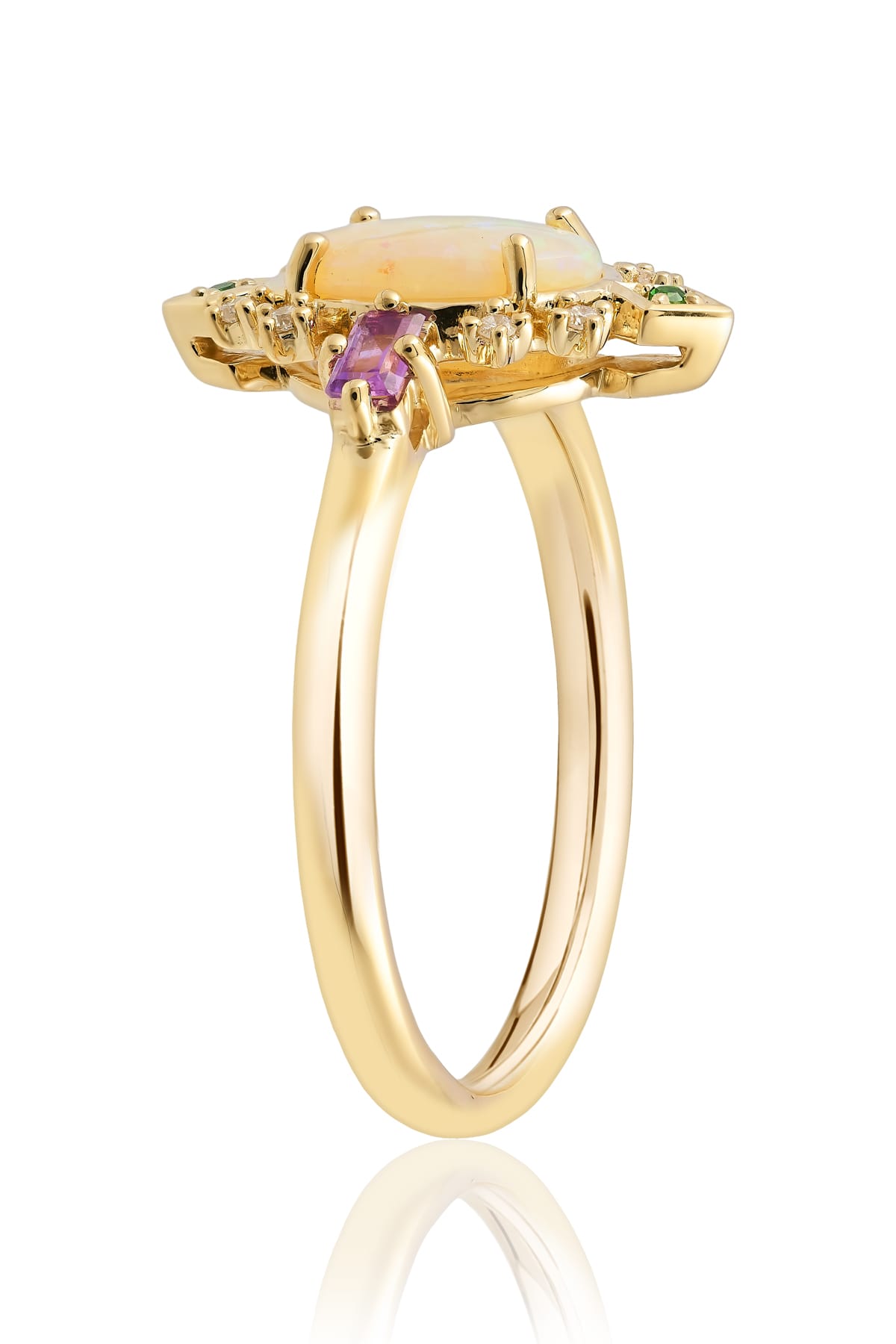 Opal, Amethyst, Tsavorite & Diamond Dress Ring in 9ct Yellow Gold from LeGassick.