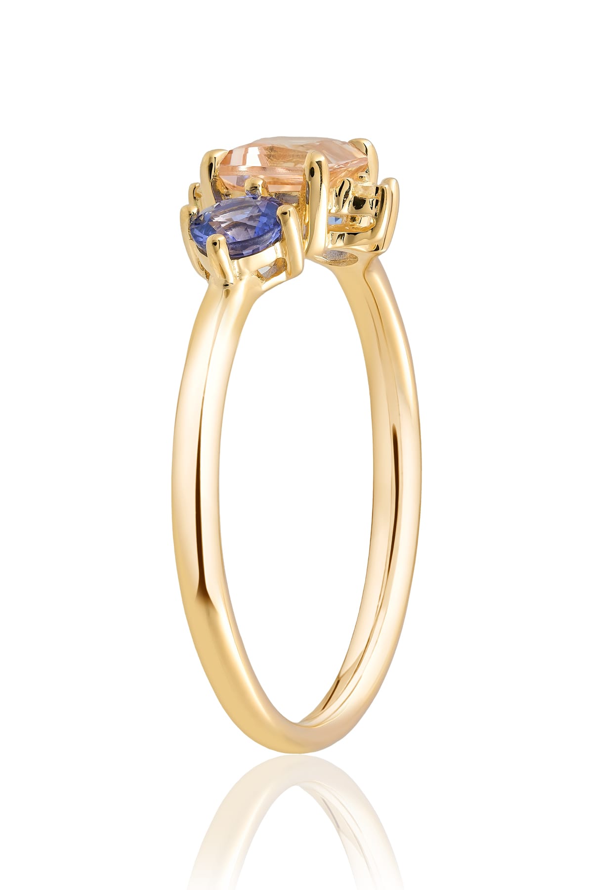 Morganite, Blue Sapphire & Diamond Dress Ring in 9ct Yellow Gold from LeGassick.