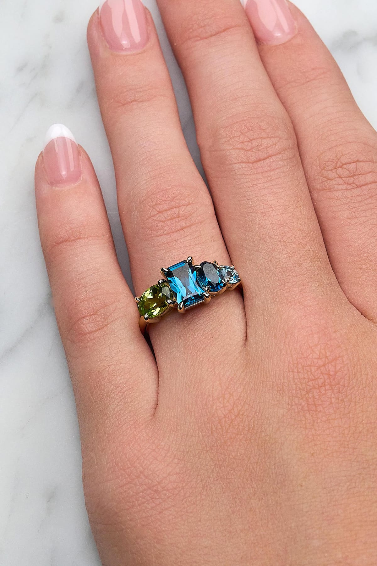 London Blue Topaz, Peridot & Blue Topaz Dress Ring in 9ct Yellow Gold from LeGassick.