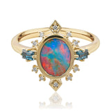 Opal, London Blue Topaz & Diamond Dress Ring in 9ct Yellow Gold from LeGassick.