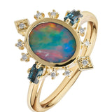 Opal, London Blue Topaz & Diamond Dress Ring in 9ct Yellow Gold from LeGassick.