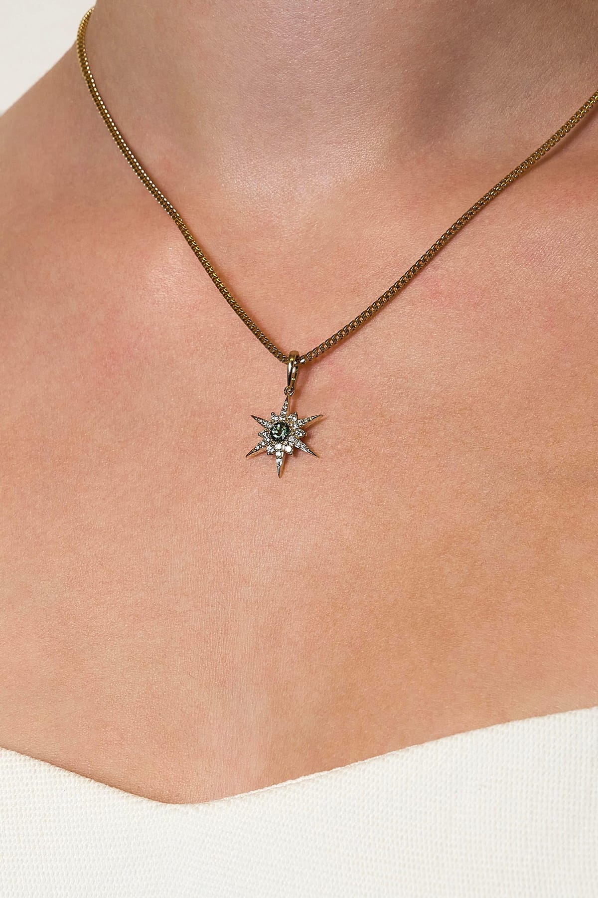 Mint Tourmaline & Diamond Star Pendant in 9ct Yellow Gold from LeGassick
