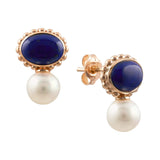Freshwater Pearl & London Blue Topaz Drop Stud Earrings in 9ct Rose Gold from LeGassick.