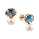 Freshwater Pearl & Lapis Drop Stud Earrings in 9ct Rose Gold from LeGassick