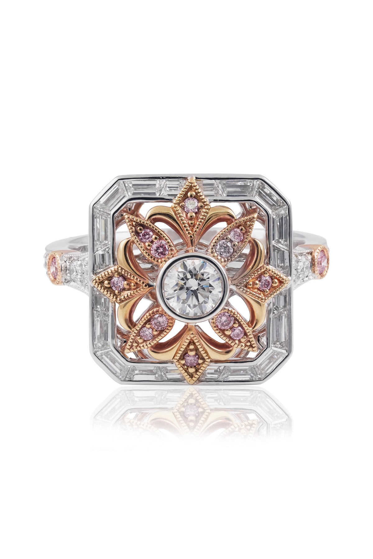 Diamond Ring with Pink Argyle Diamonds Set In 18ct White Gold & Rose Gold from LeGassick Jewellery, Gold Coast, Australia.