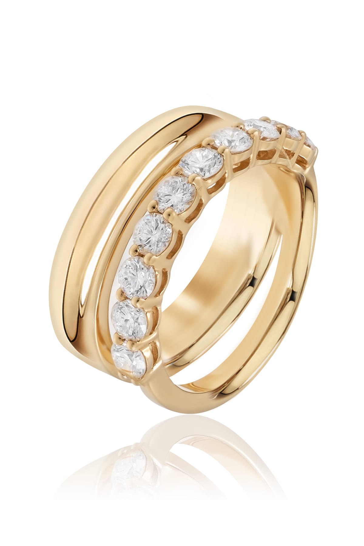 Diamond Set Split Ring In 18 Carat Yellow Gold available from LeGassick Fine Jewellery, Gold Coast, Australia. Showrooms at Pacific Fair and Runaway Bay Centre.