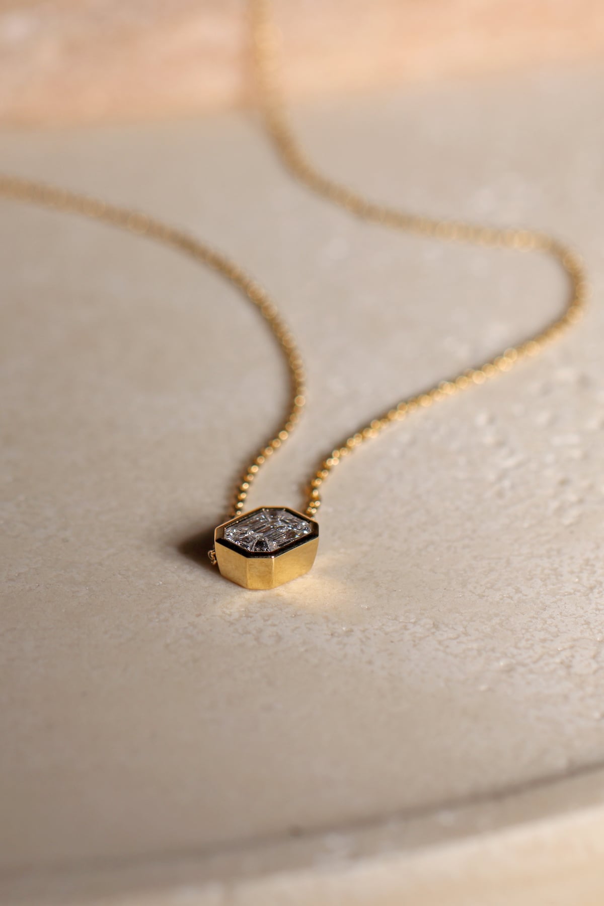 18ct Yellow Gold Magic Emerald Cut Diamond Set Slider Pendant with Chain from LeGassick Fine Jewellery Gold Coast, Australia.