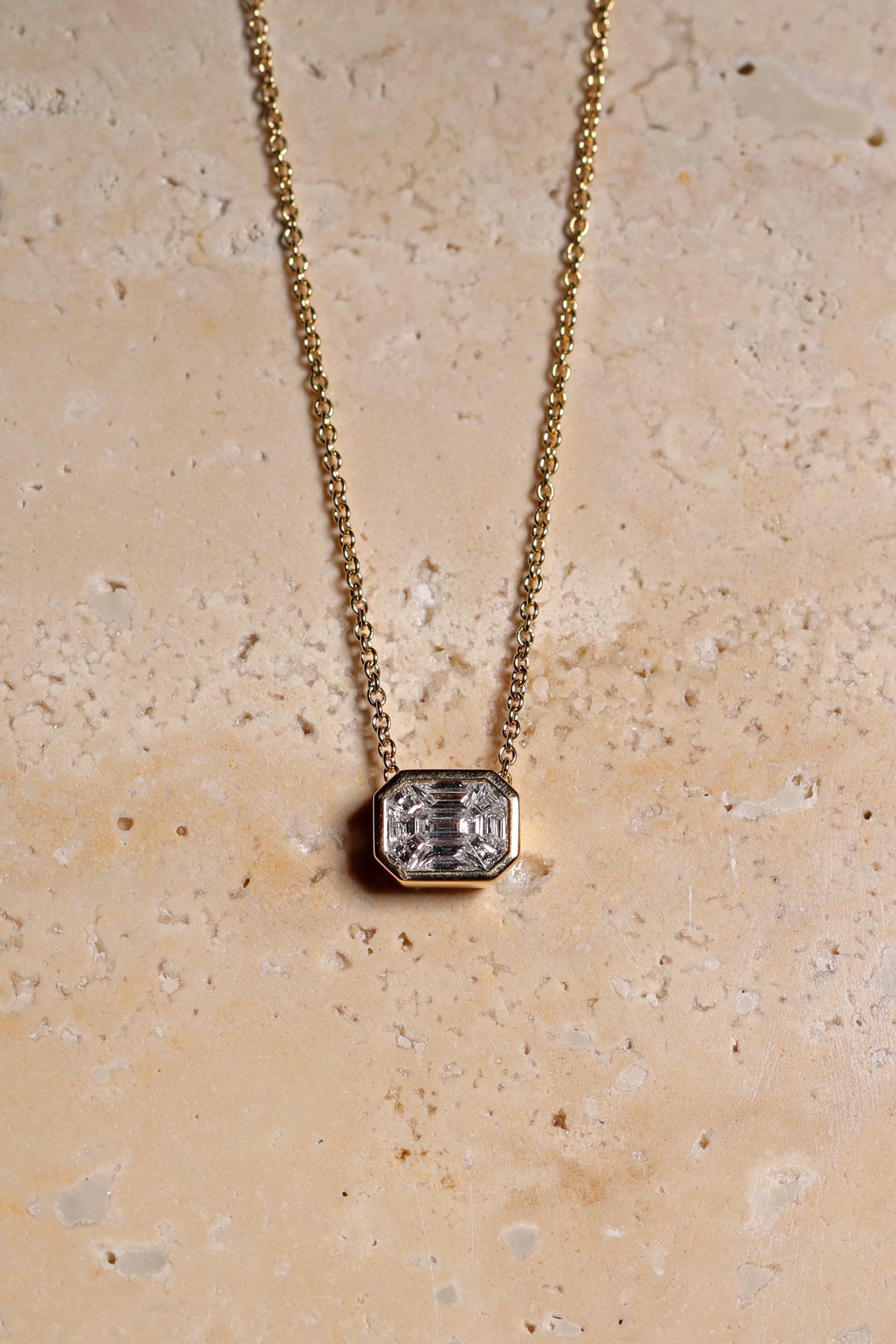 18ct Yellow Gold Magic Emerald Cut Diamond Set Slider Pendant with Chain from LeGassick Fine Jewellery Gold Coast, Australia.