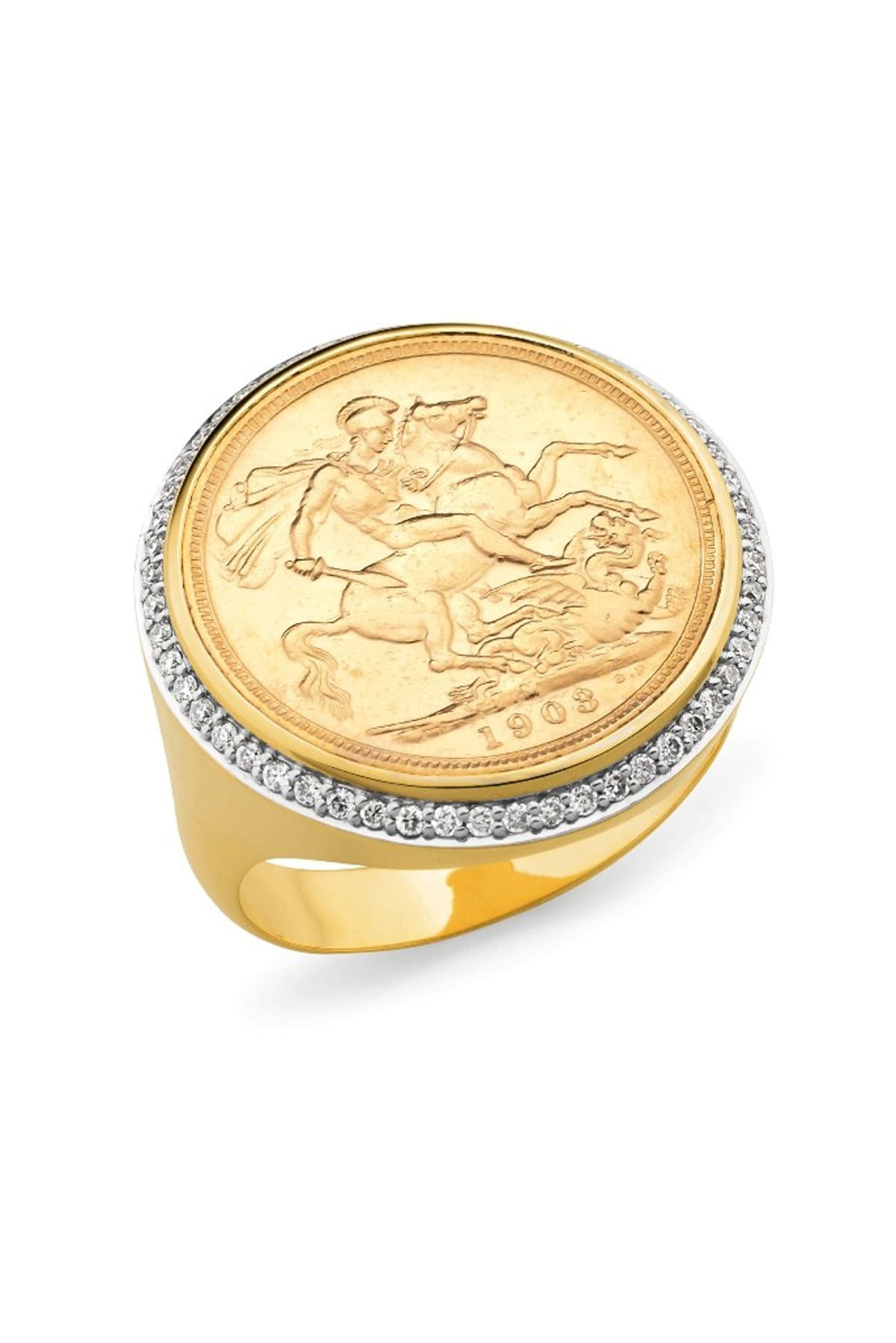 9ct Yellow Gold Sovereign Coin And Diamond Ring from LeGassick.