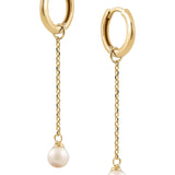 Yellow Gold Plain Huggie Earrings with Pearl Chain Drop from LeGassick Jewellery, Gold Coast, Australia.