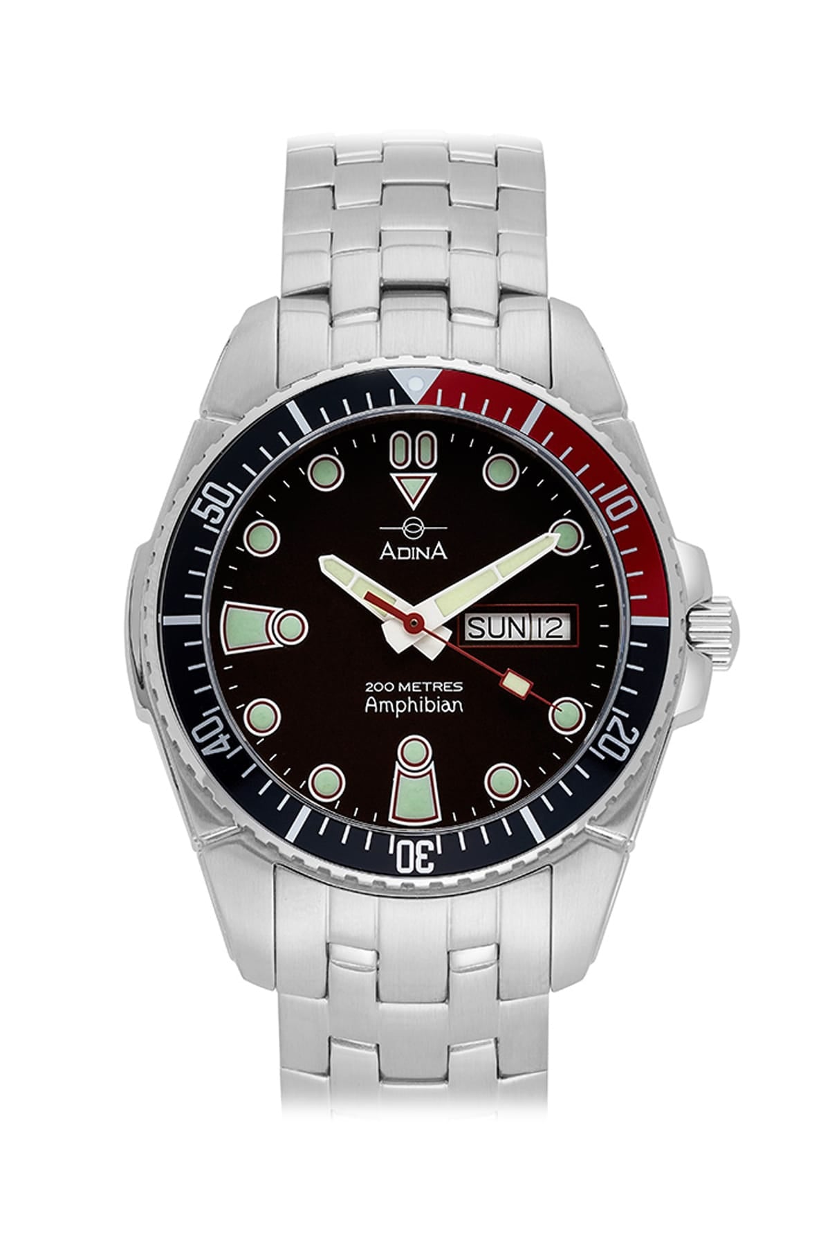 Adina Amphibian Dive Watch In Silver, Black & Red available from LeGassick Fine Jewellery, Gold Coast, Australia.
