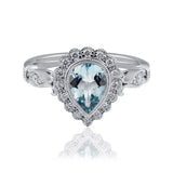 9 Carat Gold Antique Inspired Aquamarine And Diamond Halo Ring available at LeGassick Fine Jewellery Gold Coast, Australia.