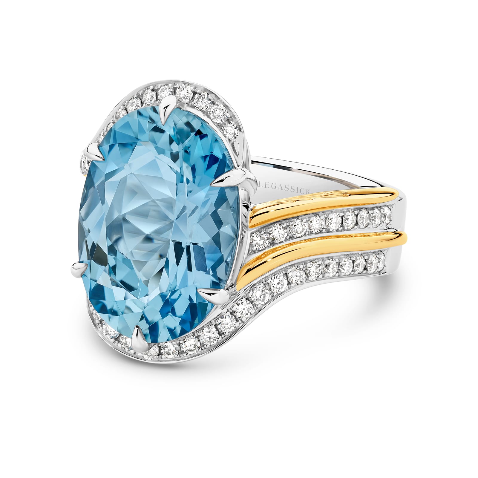 Atlantis is a ring handcrafted by LeGassick Fine Jewellery. Atlantis has a 6ct Santa Maria Aquamarine centre stone encircled by diamonds. All set in white and yellow gold. Inspired by the ocean's endless song, it echoes the words of Kobayashi Issa:
"Mother, I never knew, every time I see the ocean, every time."