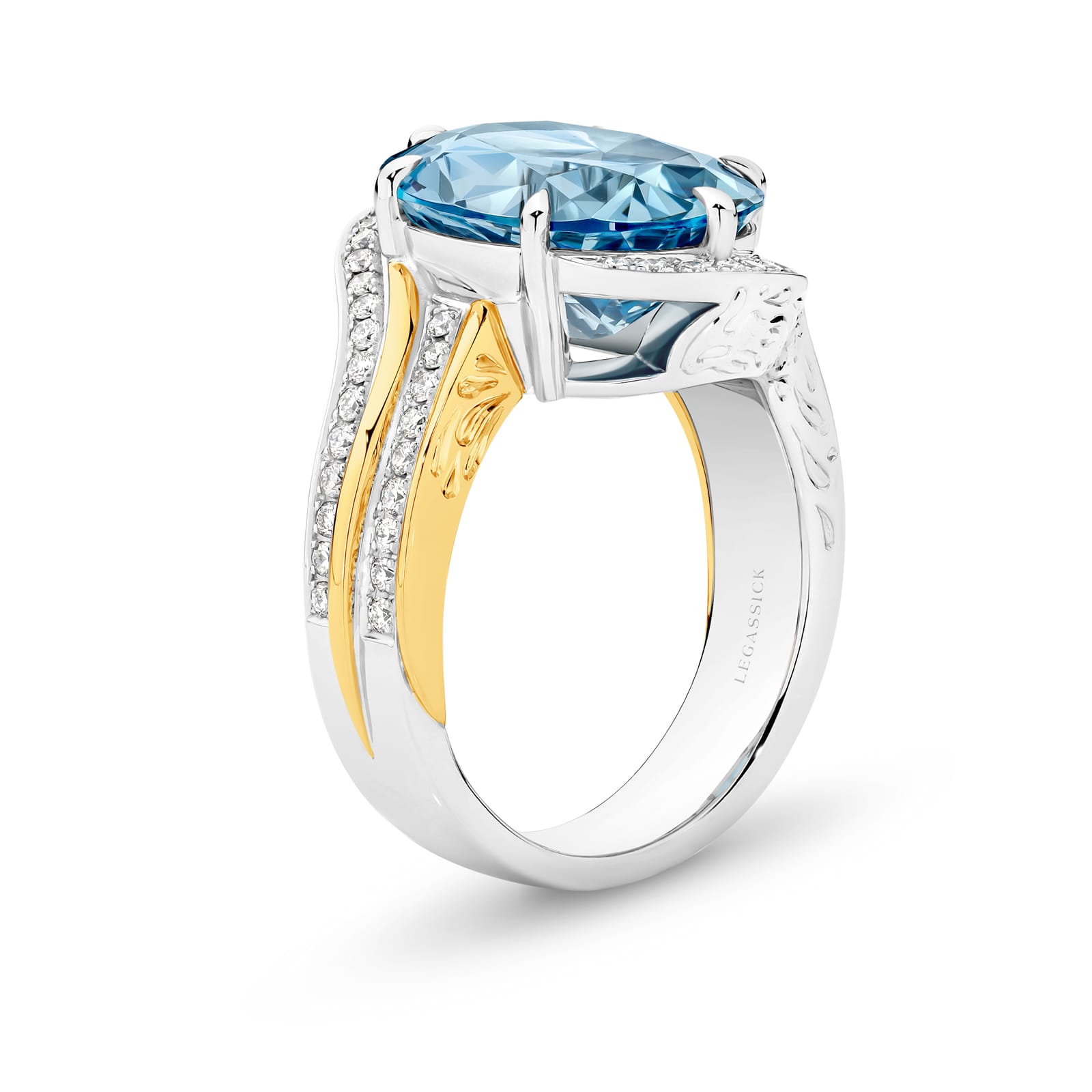 Atlantis is a ring handcrafted by LeGassick Fine Jewellery. Atlantis has a 6ct Santa Maria Aquamarine centre stone encircled by diamonds. All set in white and yellow gold. Inspired by the ocean's endless song, it echoes the words of Kobayashi Issa:
"Mother, I never knew, every time I see the ocean, every time."