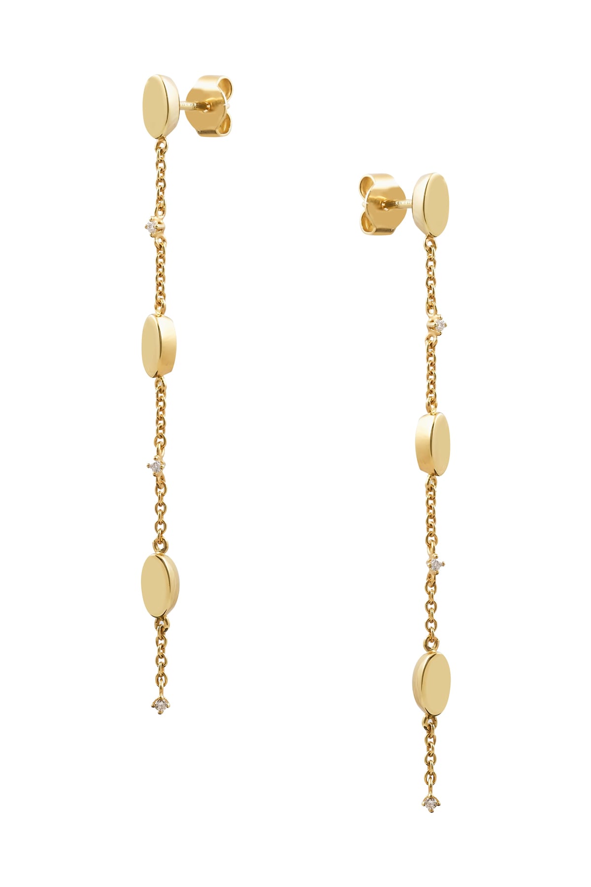 Chain Style Drop Diamond Stud Earrings In Yellow Gold available from LeGassick Jewellery, Gold Coast, Australia. Showrooms at Pacific Fair and Runaway Bay Centre.