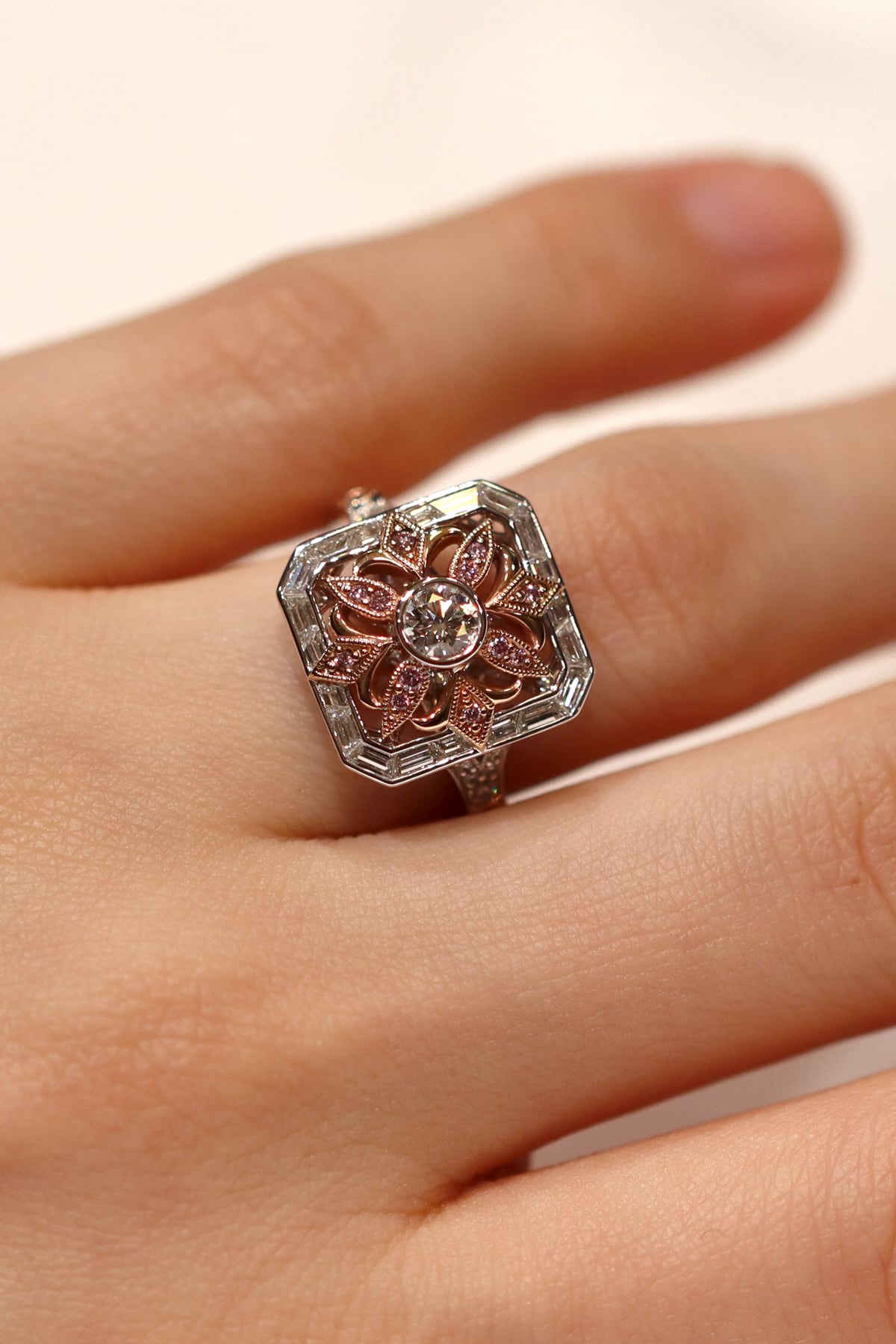 Diamond Ring with Pink Argyle Diamonds Set In 18ct White Gold & Rose Gold from LeGassick Jewellery, Gold Coast, Australia.