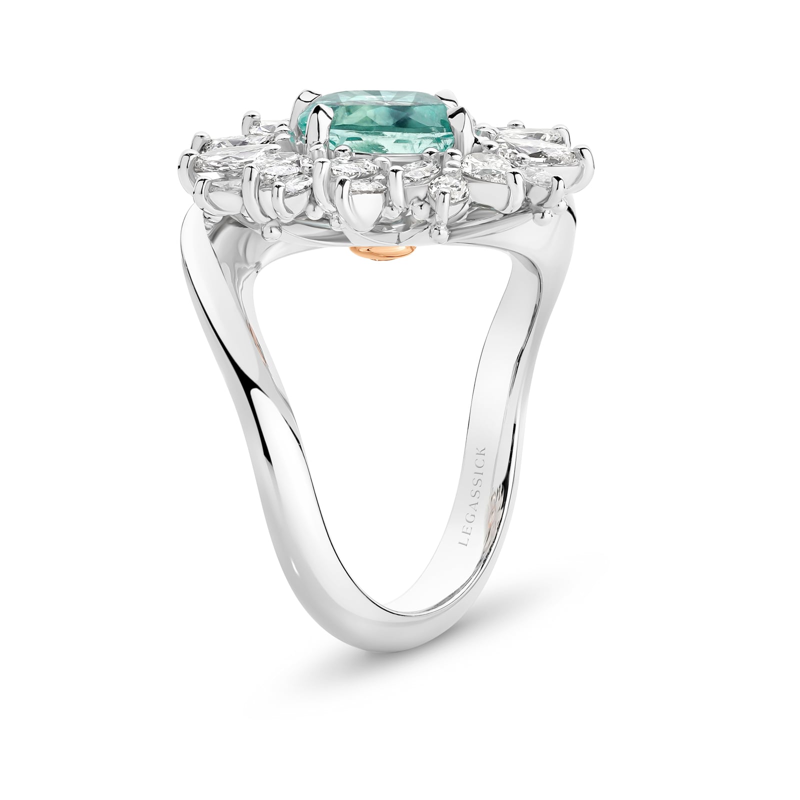 Elsa is a mesmerising 1.56ct oval natural Mozambique Paraiba tourmaline and diamond ring. She was designed and handcrafted by LeGassick's Master Jewellers and a member of the Beyond Luxury Collection.