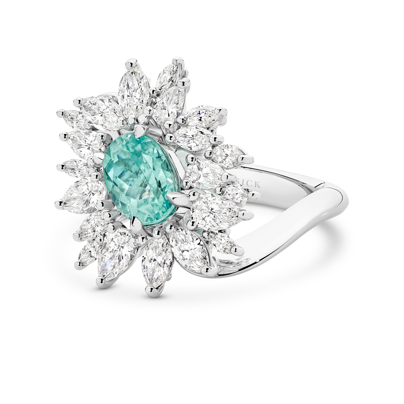 Elsa is a mesmerising 1.56ct oval natural Mozambique Paraiba tourmaline and diamond ring. She was designed and handcrafted by LeGassick's Master Jewellers and a member of the Beyond Luxury Collection.