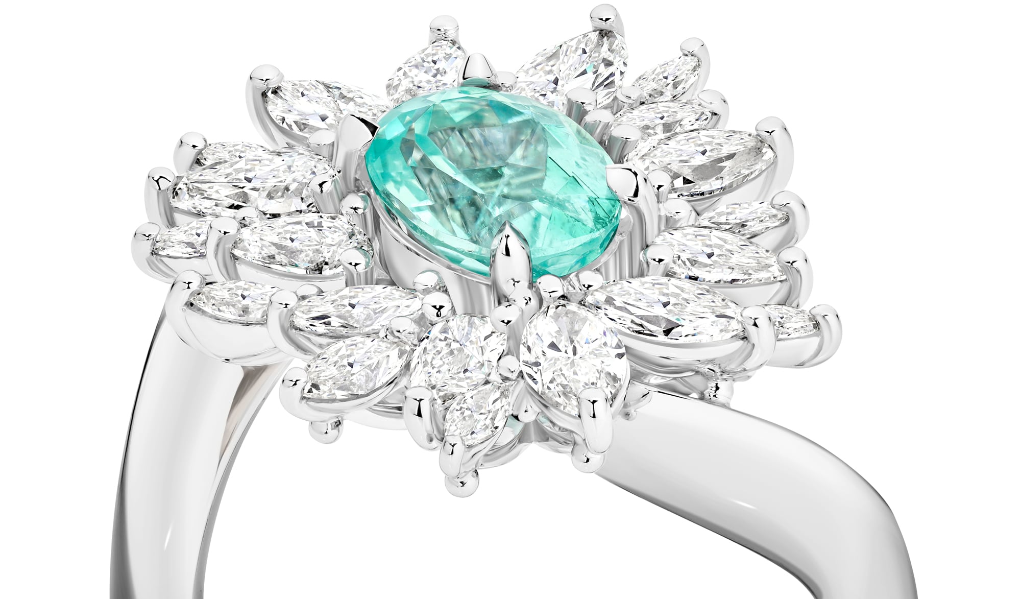 Elsa is a mesmerising 1.56ct oval natural Mozambique Paraiba tourmaline and diamond ring. She was designed and handcrafted by LeGassick's Master Jewellers and a member of the Beyond Luxury Collection.