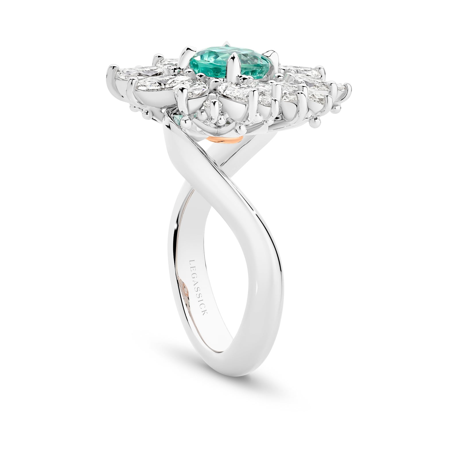 Elsa is a mesmerising 1.56ct oval natural Mozambique Paraiba tourmaline and diamond ring. She was designed and handcrafted by LeGassick's Master Jewellers and a member of the Beyond Luxury Collection.