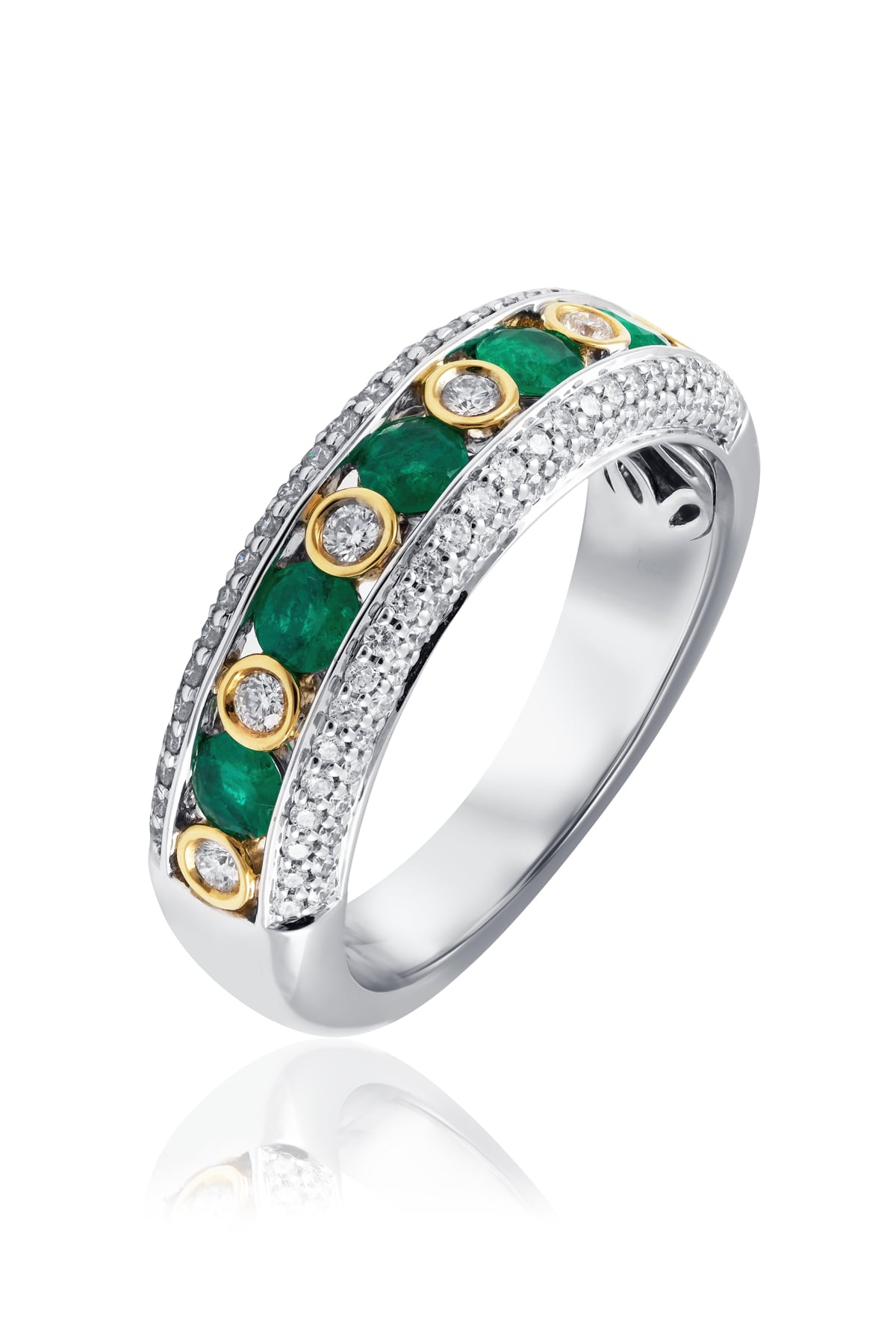 Emerald and Diamond Dress Ring In 18ct White And Yellow Gold available from LeGassick Jewellery, Gold Coast, Australia. Showrooms at Pacific Fair and Runaway Bay Centre.