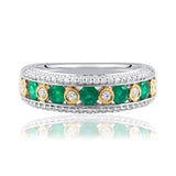 Emerald and Diamond Dress Ring In 18ct White And Yellow Gold available from LeGassick Jewellery, Gold Coast, Australia. Showrooms at Pacific Fair and Runaway Bay Centre.