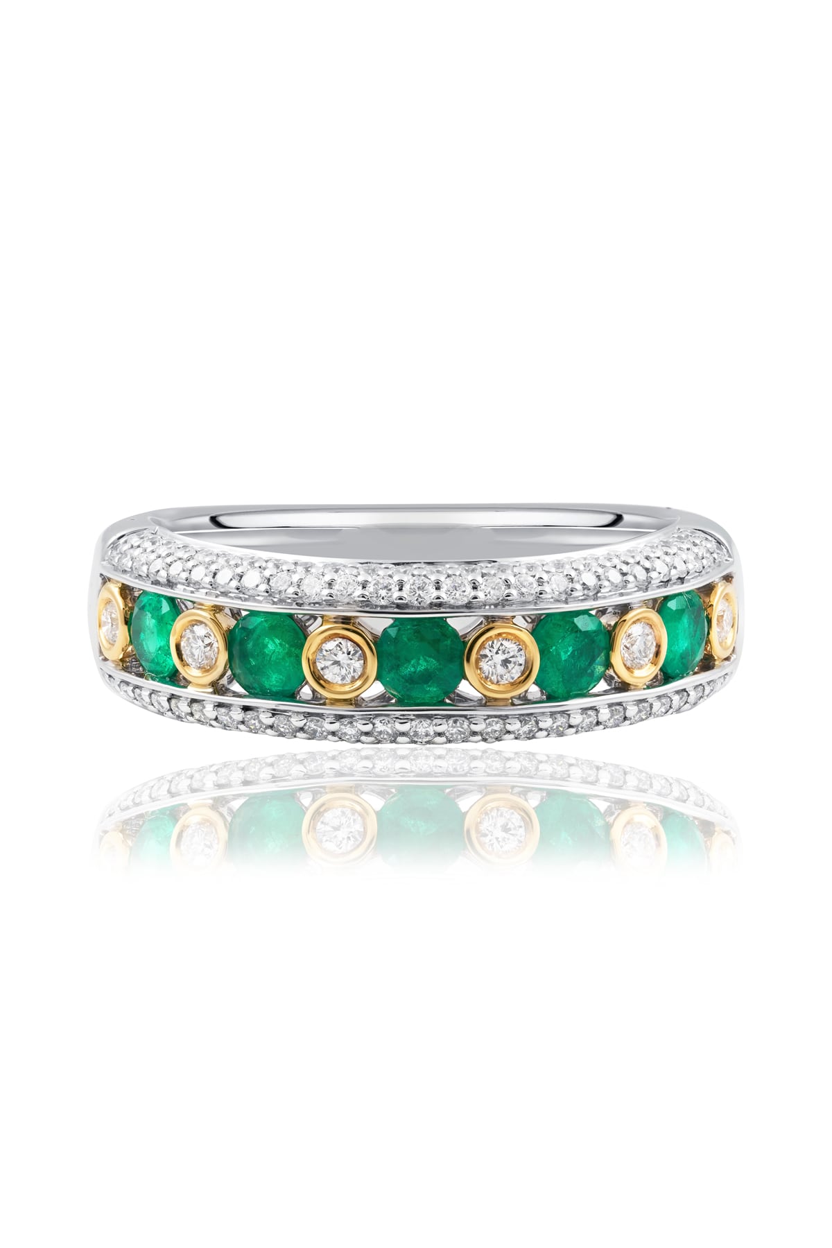 Emerald and Diamond Dress Ring In 18ct White And Yellow Gold available from LeGassick Jewellery, Gold Coast, Australia. Showrooms at Pacific Fair and Runaway Bay Centre.