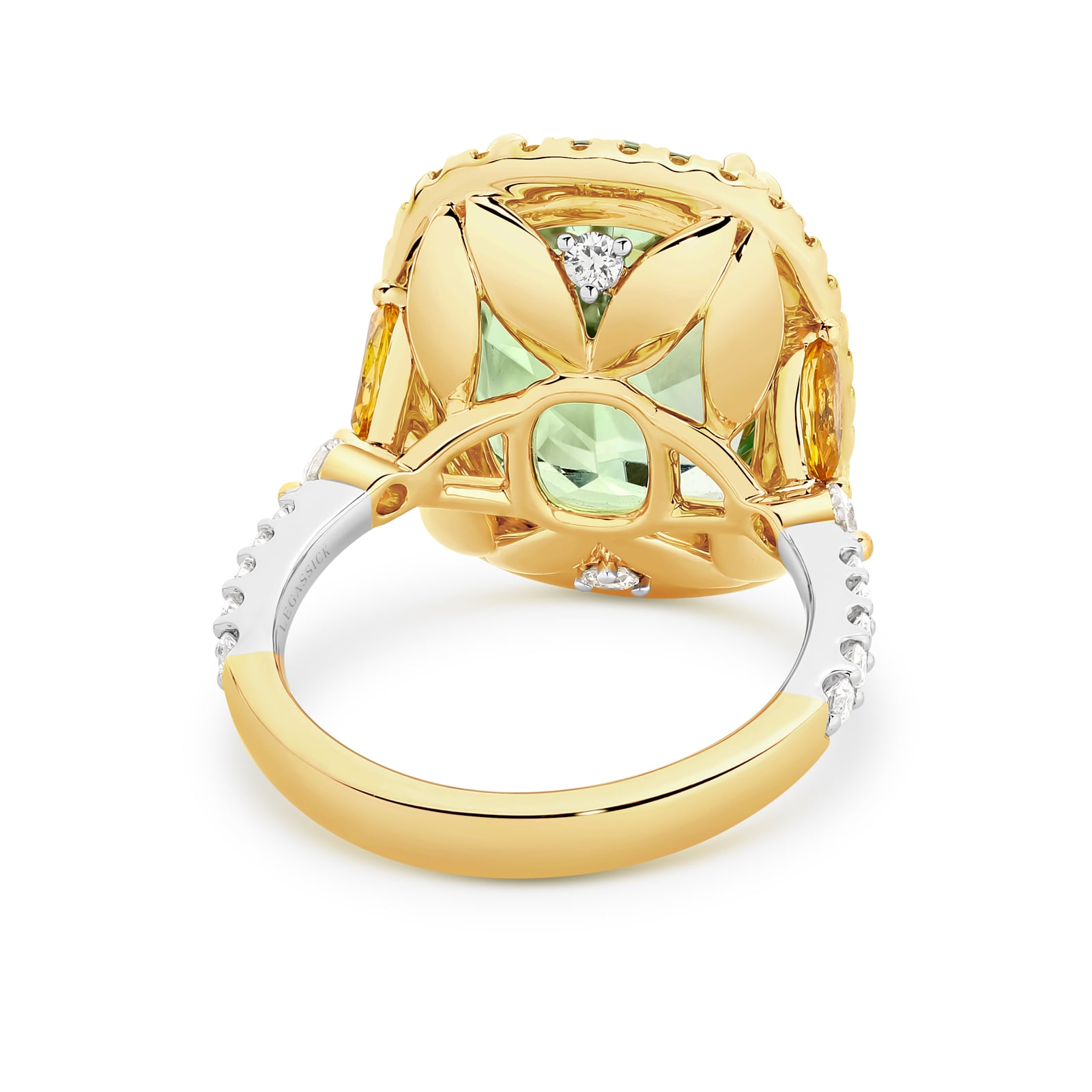 Evelina is a stunning 12.00ct mint green tourmaline and diamond ring. She was designed and handcrafted by LeGassick's Master Jewellers and a member of the Beyond Luxury Collection.
