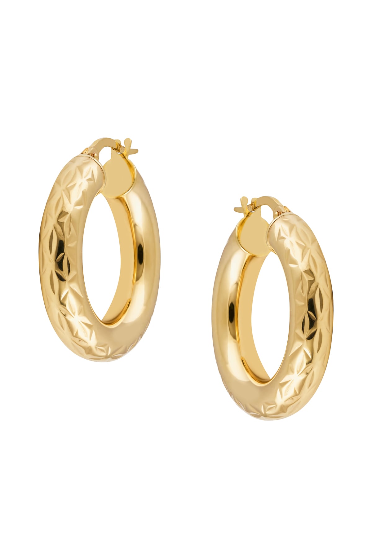 Italian Pattern Hoop Earrings in 14k Yellow Gold from LeGassick Jewellery Gold Coast, Australia.