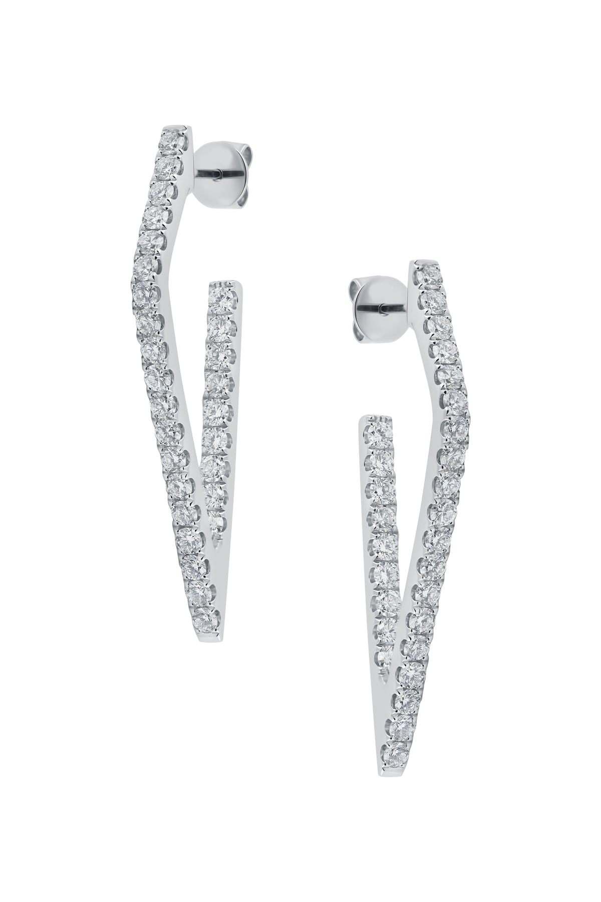 Long Triangular Shaped Diamond Drop Earrings In White Gold from LeGassick.