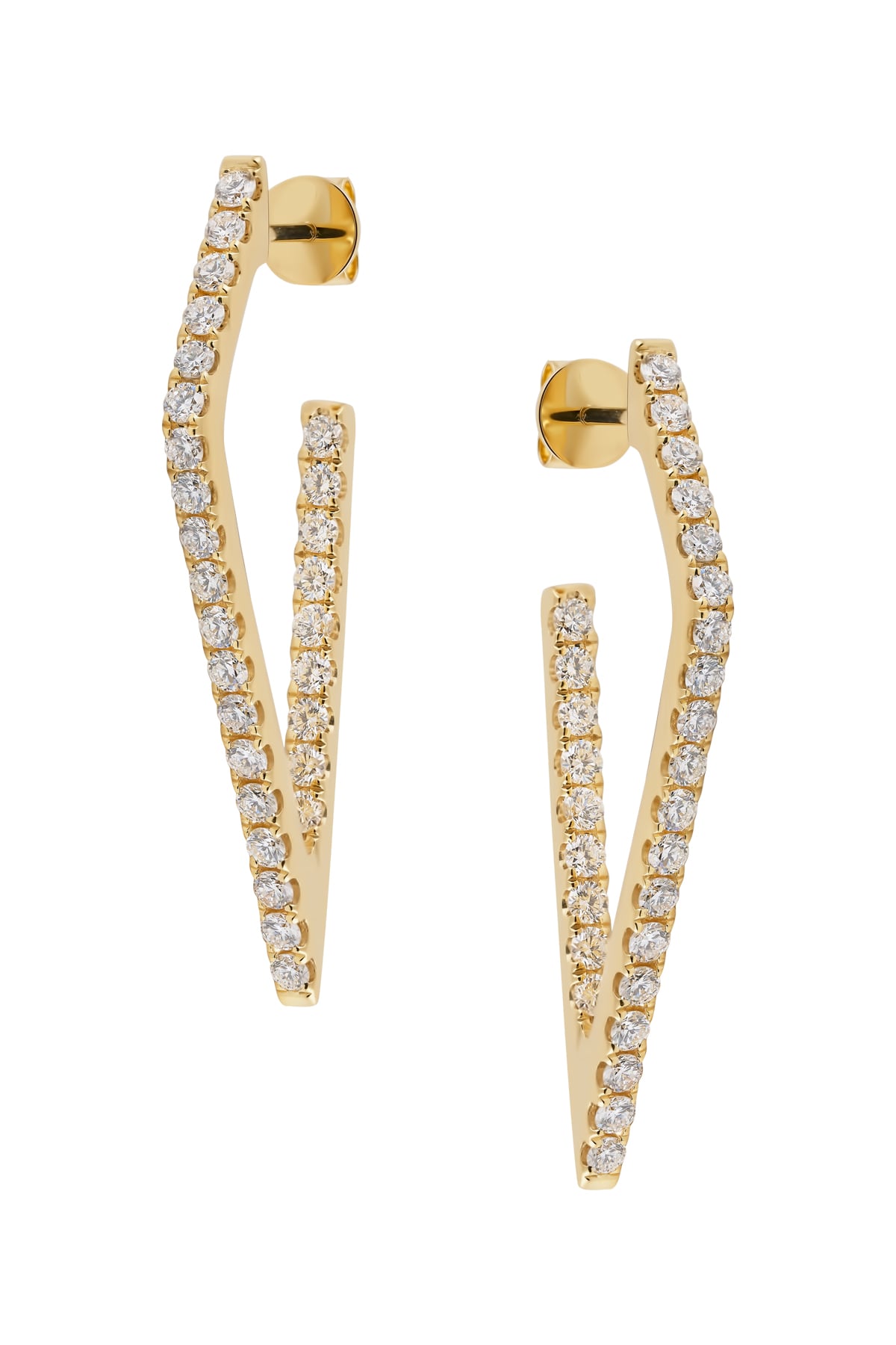 Long Triangular Shaped Diamond Drop Earrings in Yellow Gold from LeGassick.