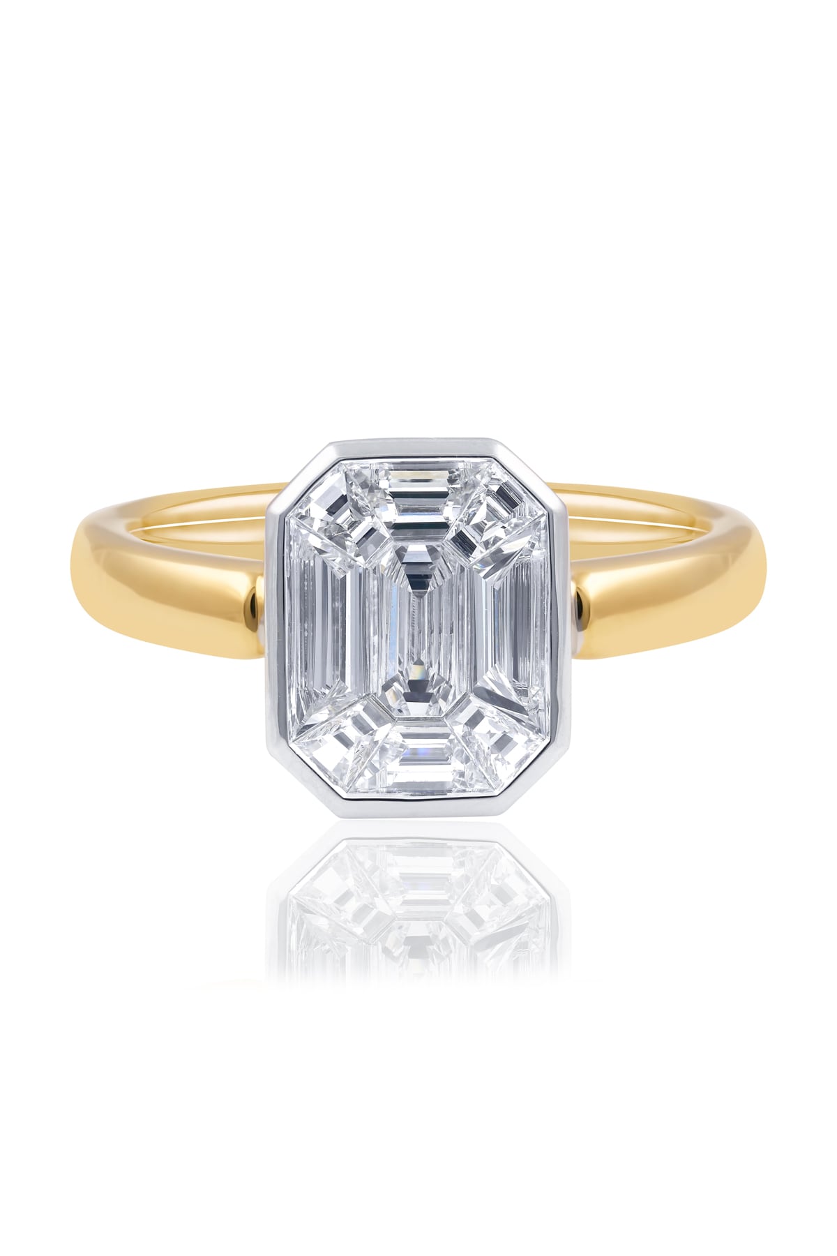 Magic Emerald Cut Diamond Set Ring in 18k Yellow and White Gold from LeGassick Jewellery Gold Coast, Australia.