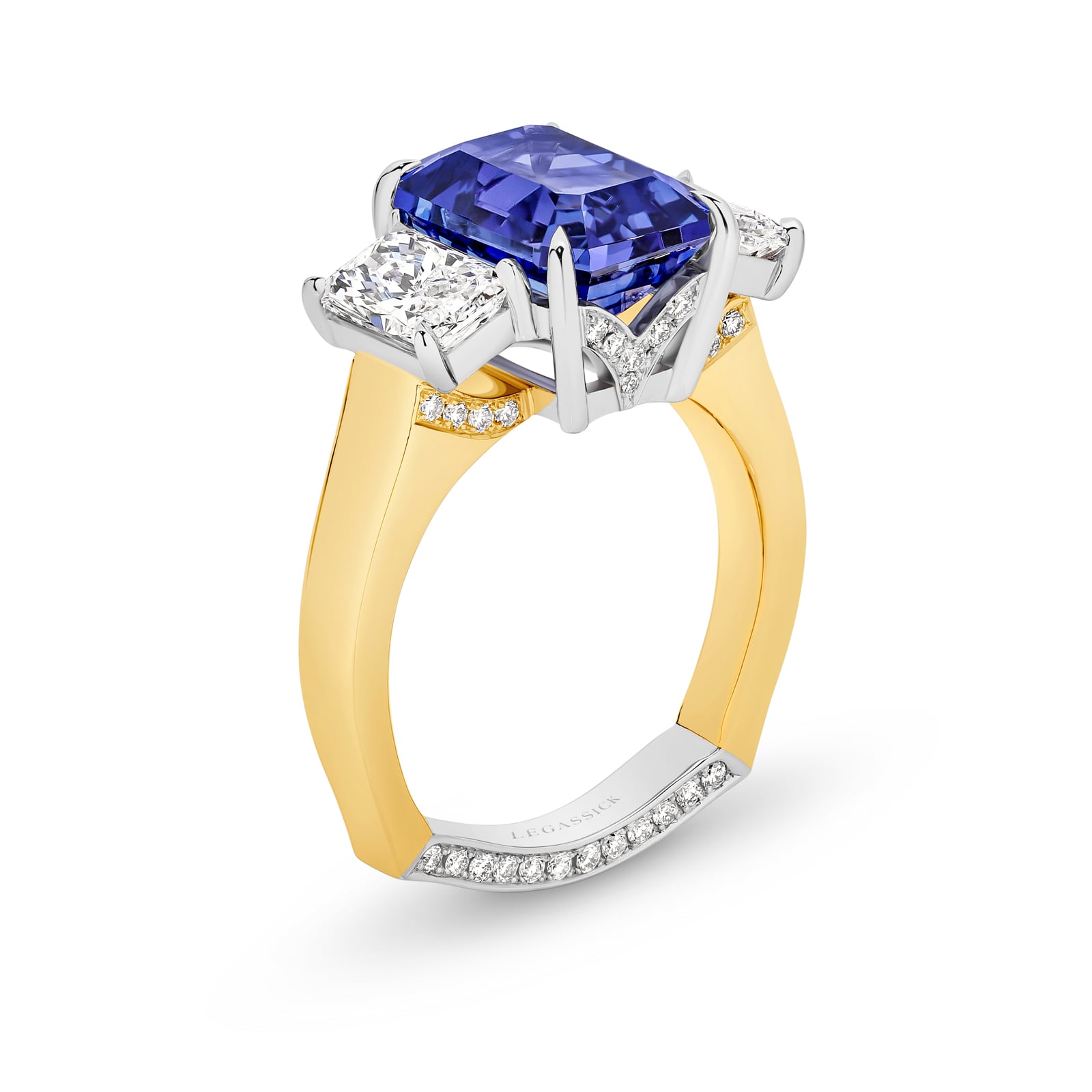 Mary Lee is a breathtaking 4.47ct tanzanite & diamond ring set in yellow and white gold. She was designed and handcrafted by LeGassick's Master Jewellers and a member of the Beyond Luxury Collection.