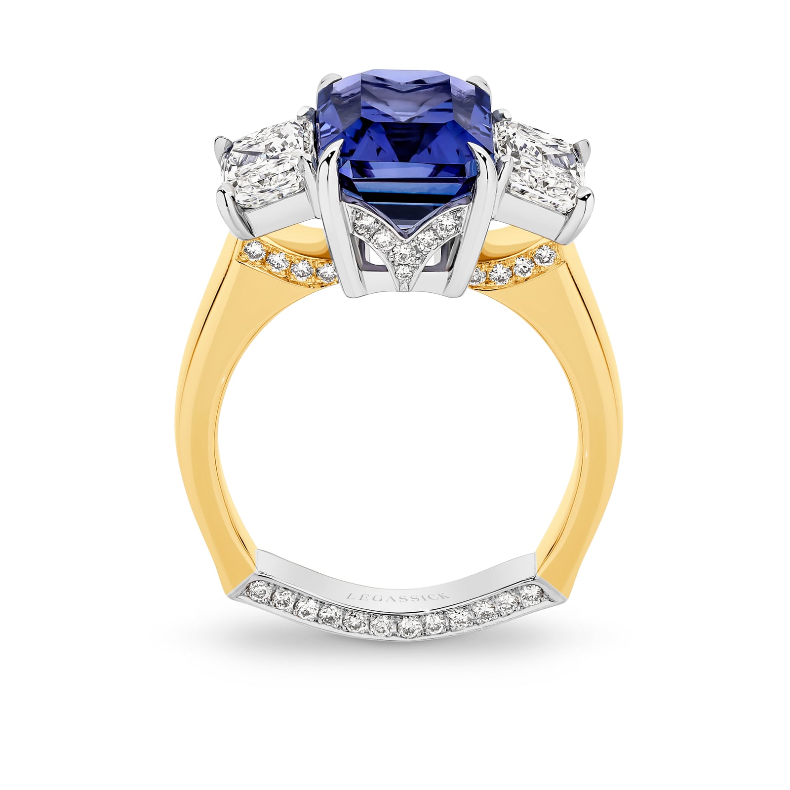 Mary Lee is a breathtaking 4.47ct tanzanite & diamond ring set in yellow and white gold. She was designed and handcrafted by LeGassick's Master Jewellers and a member of the Beyond Luxury Collection.
