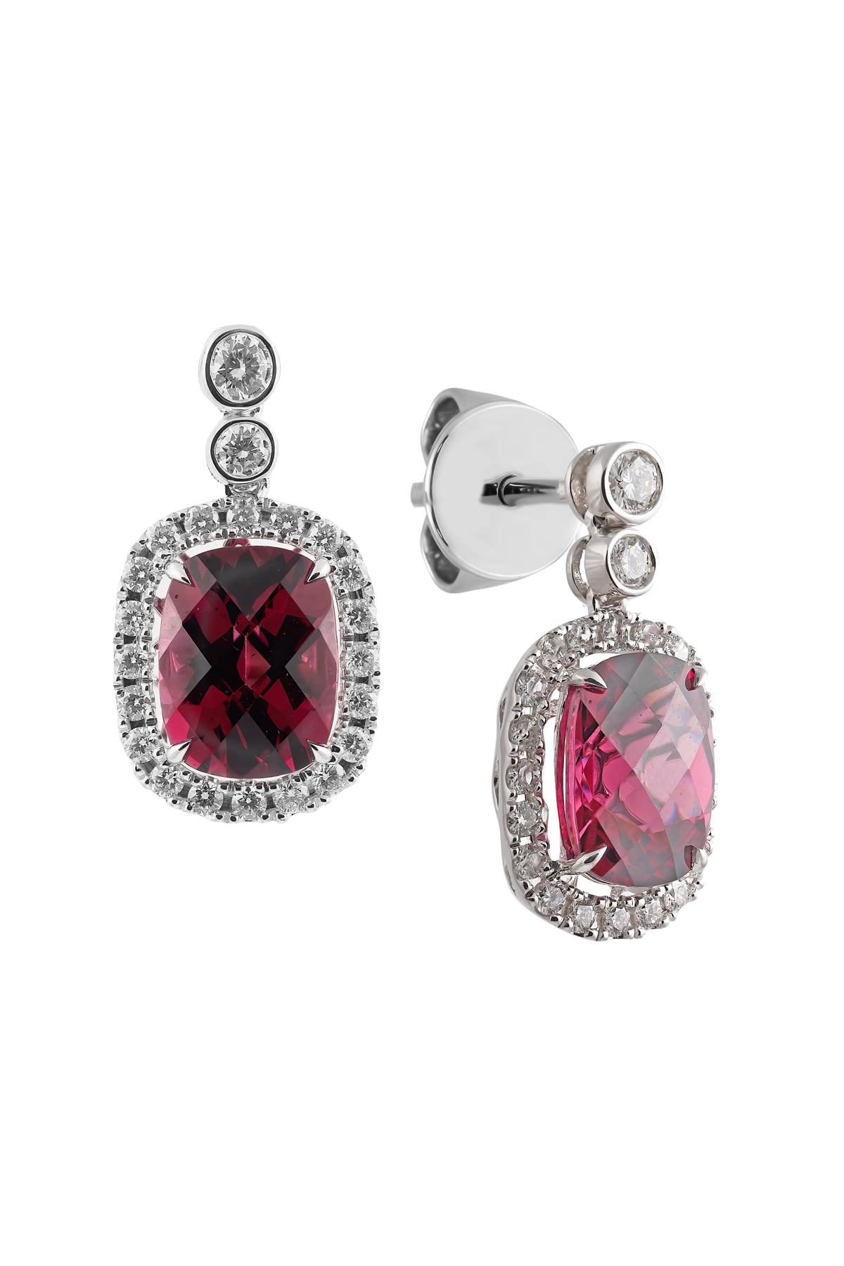 Natural Rhodolite Garnet & Diamond Drop Earrings from LeGassick.